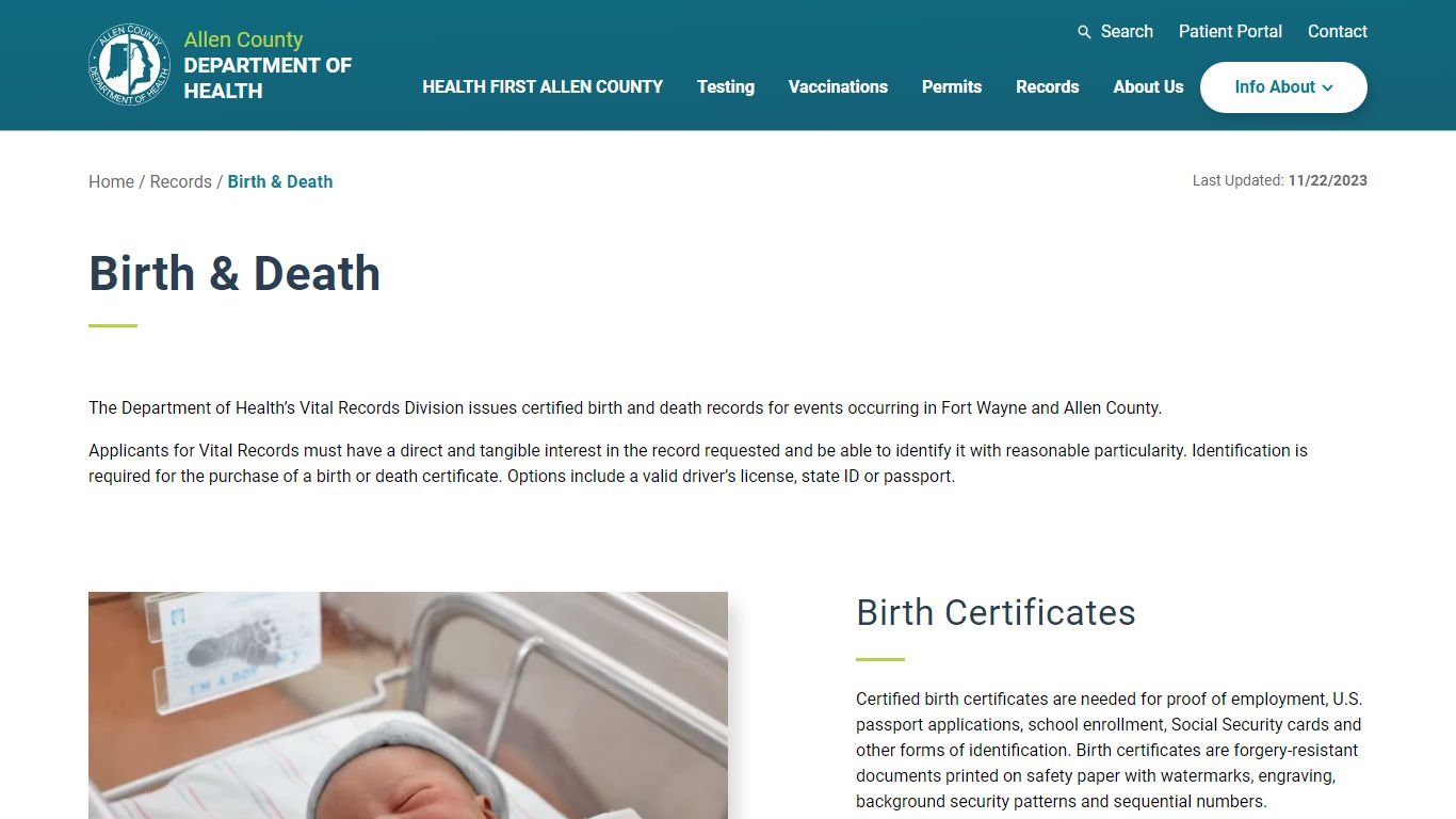 Birth & Death | Allen County Department of Health