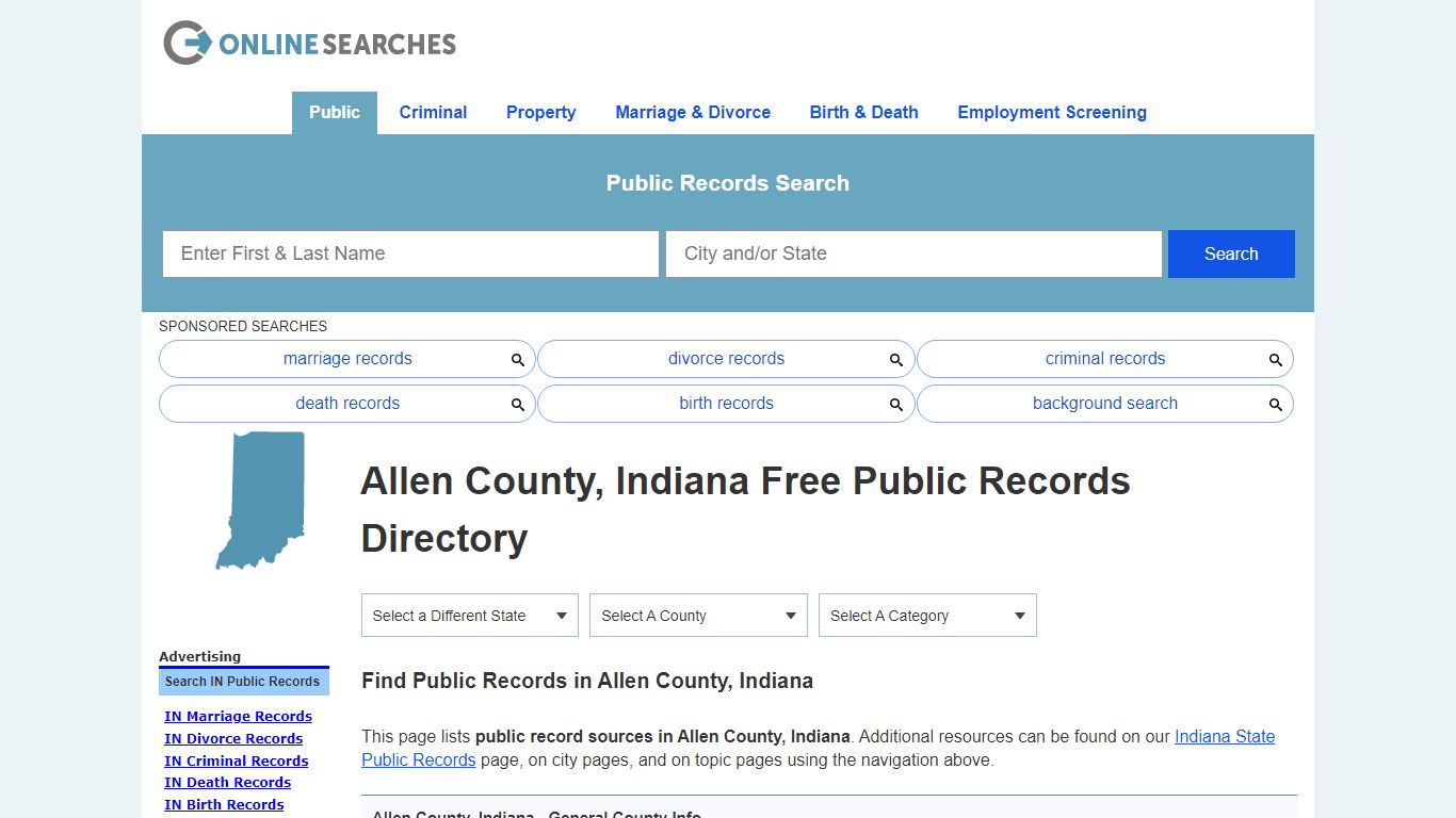 Allen County, Indiana Public Records Directory - OnlineSearches.com